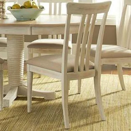 Coastal Slat Back Side Chair with Upholstered Seat